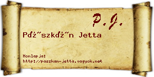 Pászkán Jetta névjegykártya